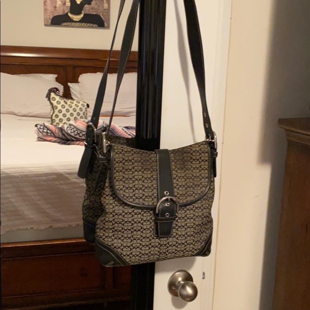 Black and gray coach shoulder bag